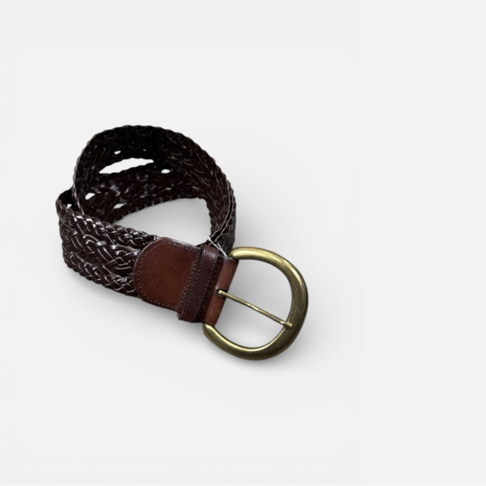 Vtg American Living Belt Womens Medium Brown Braided Leather Brass Buckle 40 In